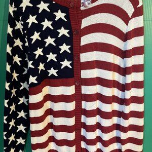 Cherokee USA Flag Cardigan Sweater XL Made in USA Vintage Patriotic Knit Stars S